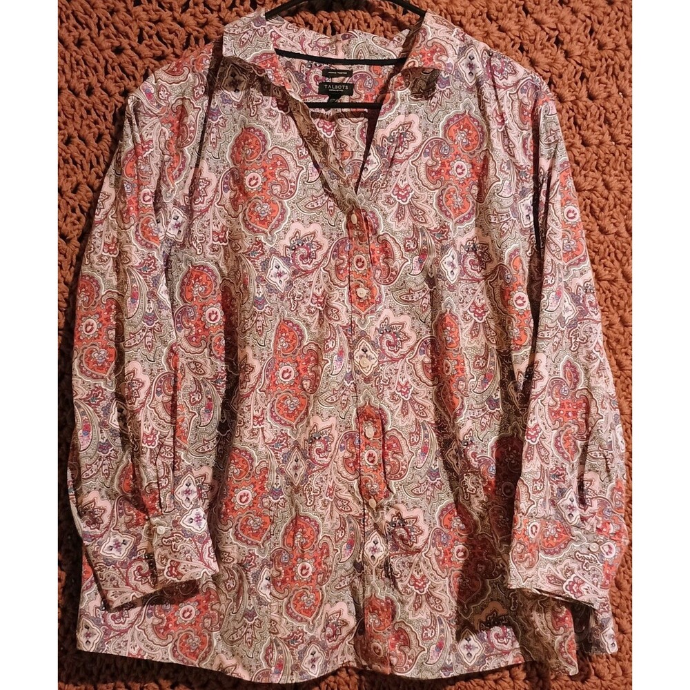 Talbots Woman’s Shirt Blouse Wrinkle Resistant Pink Paisley Sz 22 Womans Petite